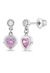 delightful silver pink cubic zirconia October birthstone baby earrings